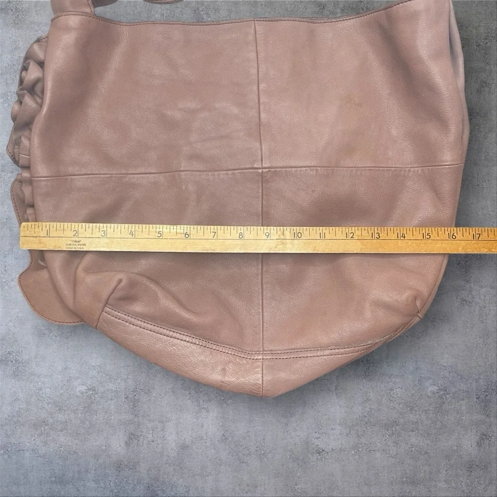 Anthropologie Miss‎ Albright Leather Hobo Shoulder Bag Ruffle Detail Mauve Brown